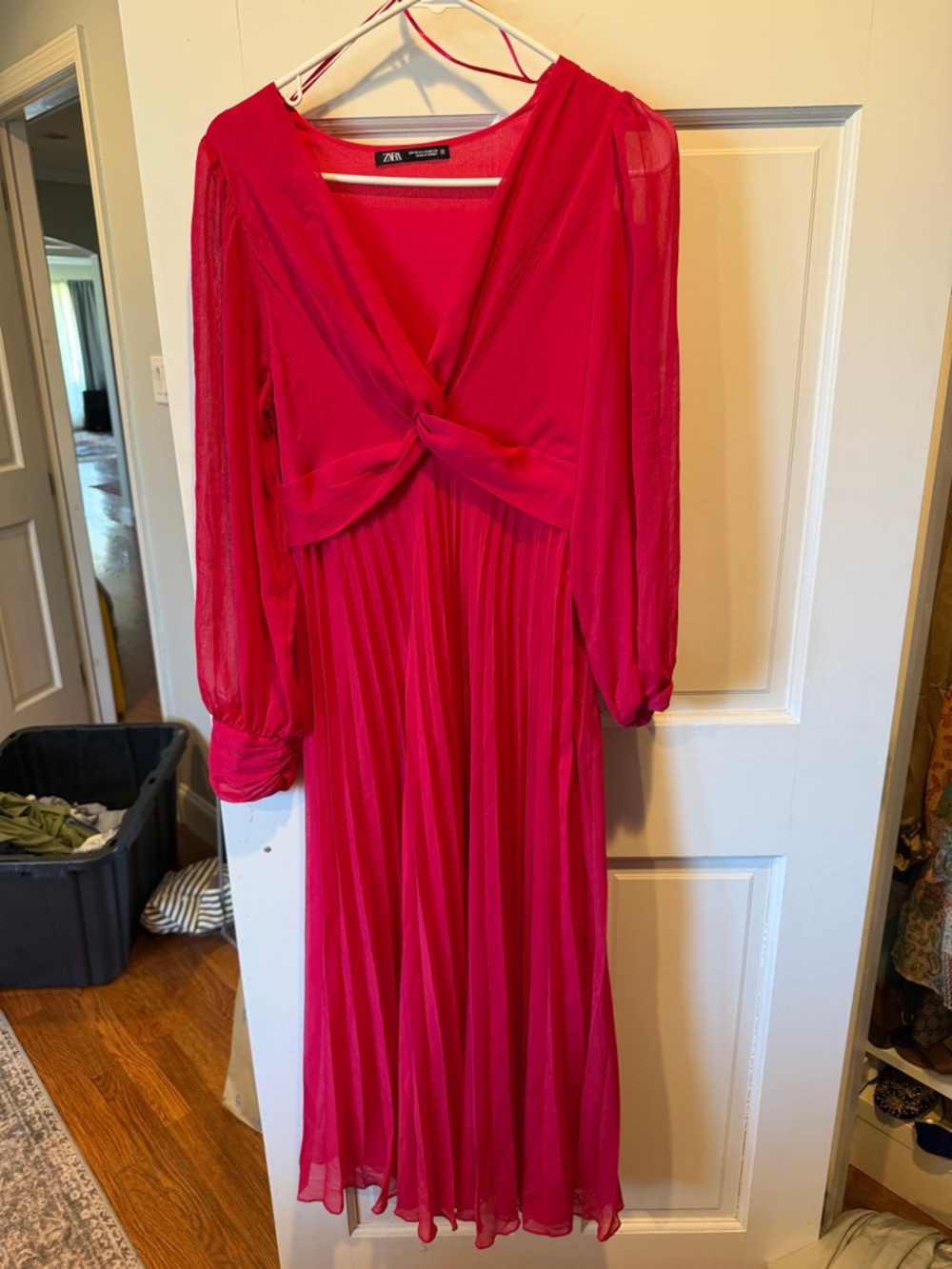 Zara Hot Pink Pleated Twist-Front Maxi Dress
